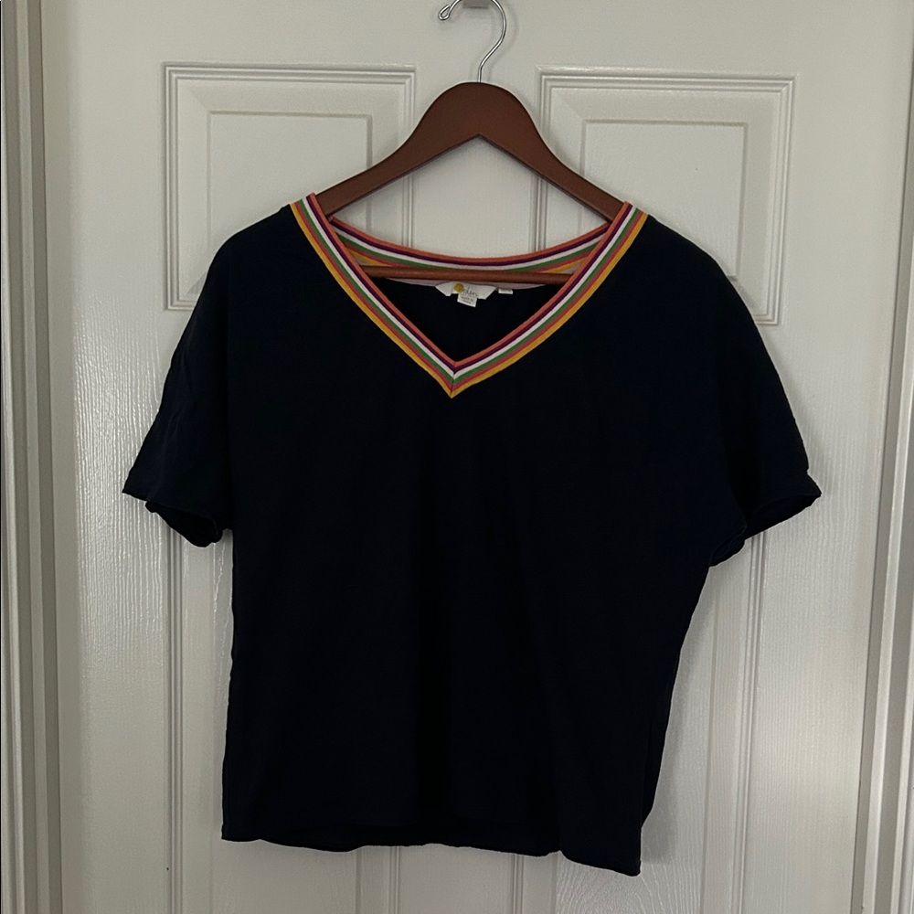 Boden Womens Blue V-Neck Top with Colorful Trim Size 8